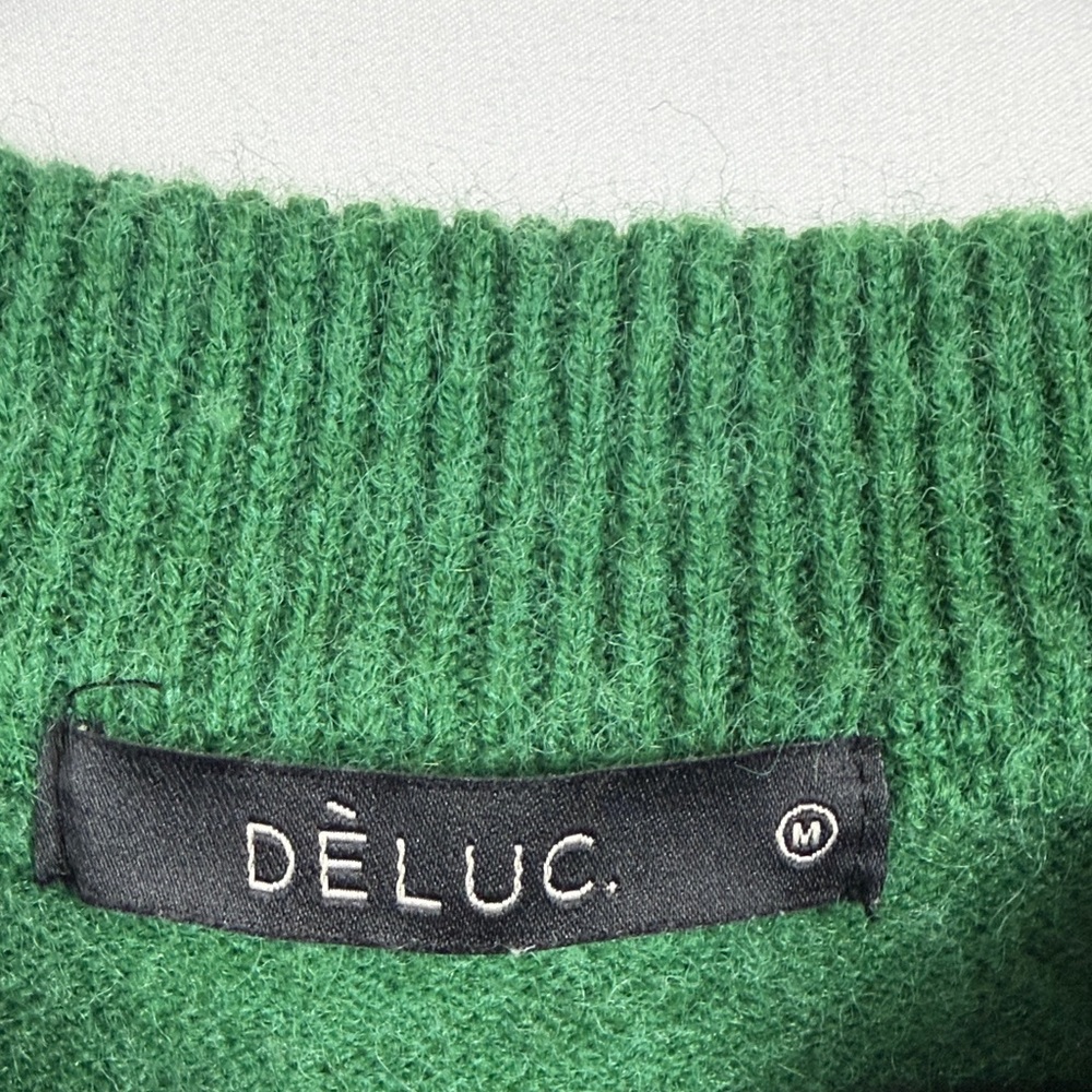 Deluc Emerald Green Crew Neck Sweater. Womens Size M. Pleats. Puff sleeves - Picture 3 of 6